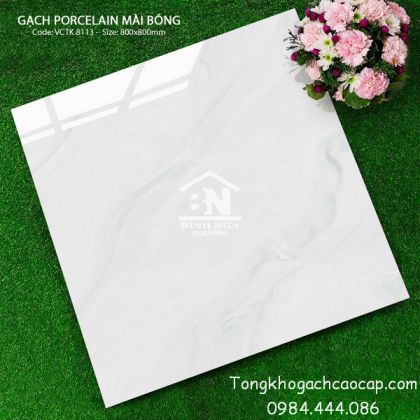 Mẫu gạch bóng kính 80x80 vân xanh nhẹ 