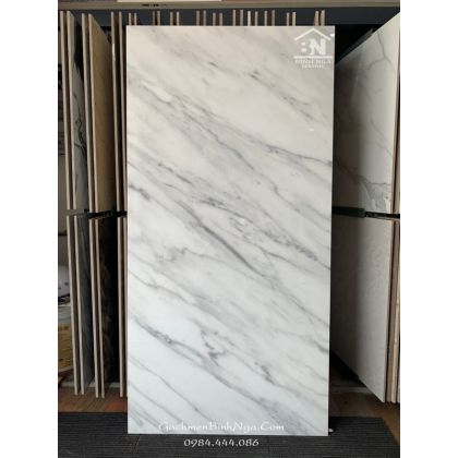 Mẫu gạch khổ lớn 800x1600 bóng kiếng cao cấp màu trắng vân gạch đậm 