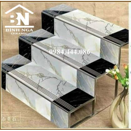 Mẫu gạch lát bậc thang trắng đen khắc kim 