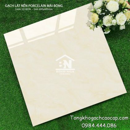 Mẫu gạch bóng kính màu vàng kem 60x60 ít vân SD6034 