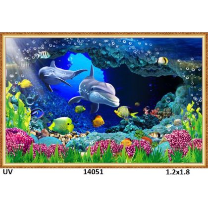 Tranh dán tường 3D cá heo đáy đại dương 