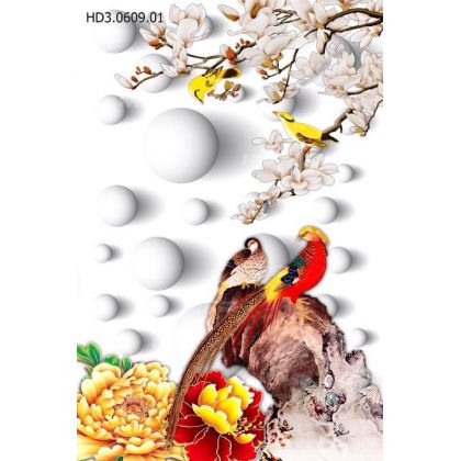 Tranh đôi chim đậu trên cành đào-phát lộc may mắn-Sài Gòn 