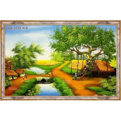 Tranh đồng quê cây đa đầu làng 