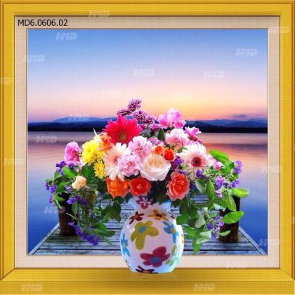 Tranh gạch 3D Bình hoa đa sắc-Gạch tranh Sài Gòn 