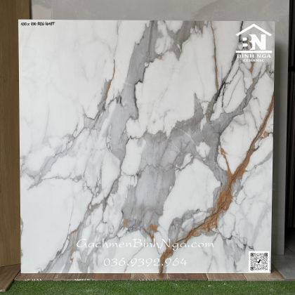 Gạch 100x100 trắng khói mờ vân ngẫu nhiên Carving  