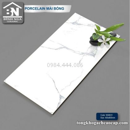 Gạch 40x80 bóng kính màu trắng vân mây  