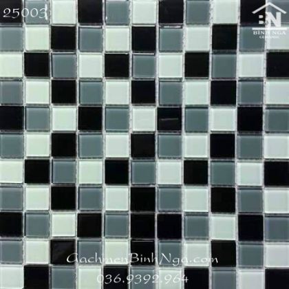 Gạch Mosaic thủy tinh giá rẻ 30x30 trắng đen xám 25003
