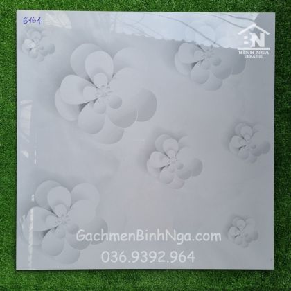 Gạch bóng kiếng bông hoa trắng xám 60x60