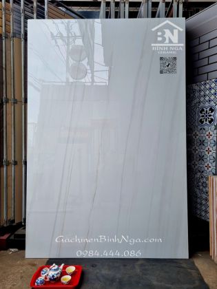 Gạch khổ lớn Ấn độ 120x180cm lát biệt thự màu trắng vân nhẹ siêu bóng