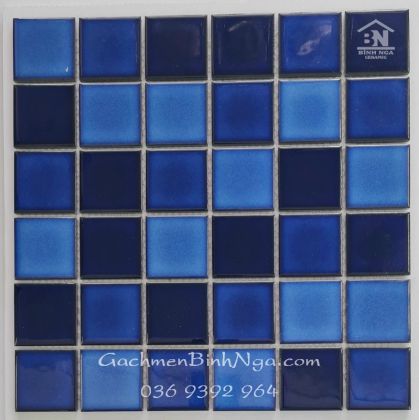Gạch ốp bếp Mosaic gốm men bóng 4808 màu xanh  