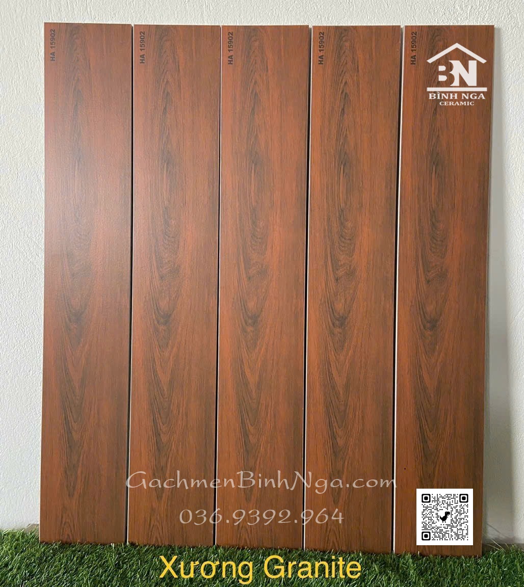 Gạch thanh gỗ 15x90 màu đỏ đậm 15902 xương đá đồng chất