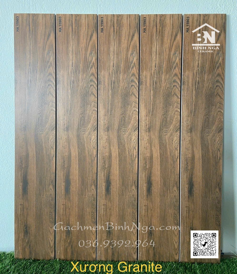 Gạch 15x90 vân gỗ màu nâu xương đá đồng chất 15903