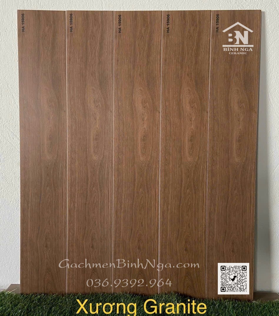 Gạch 15x90 vân gỗ nâu đỏ xương đá đồng chất BN15906