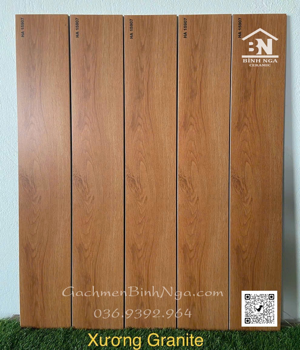 Gạch giả gỗ 15x90 vân gỗ màu vàng đế gạch đồng chất cao cấp BN15907