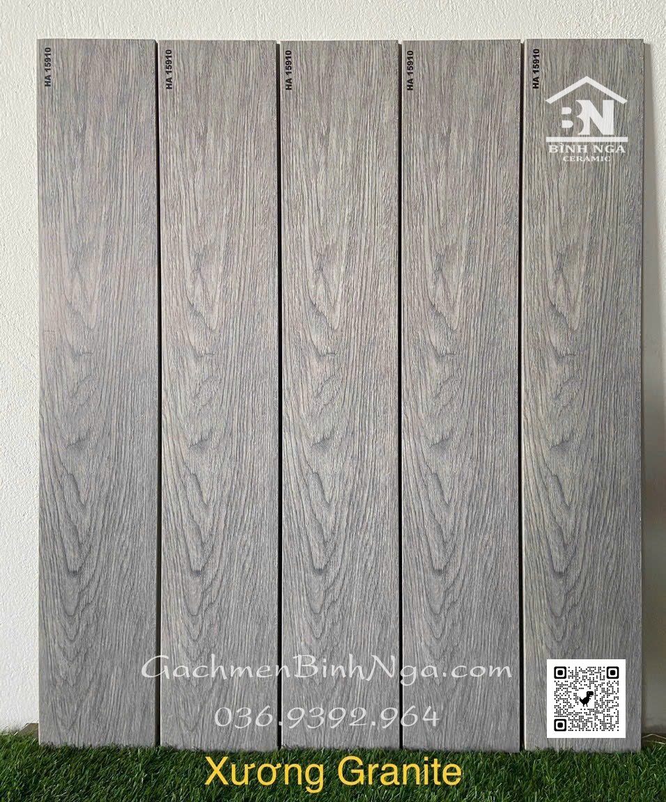 Gạch giả gỗ vân xám ghi 15x90 xương đá đồng chất 15910